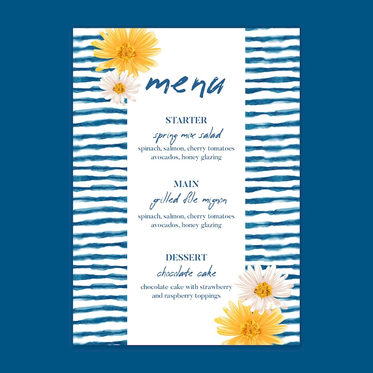 Vettore gratuito modello di menu matrimonio floreale minimo