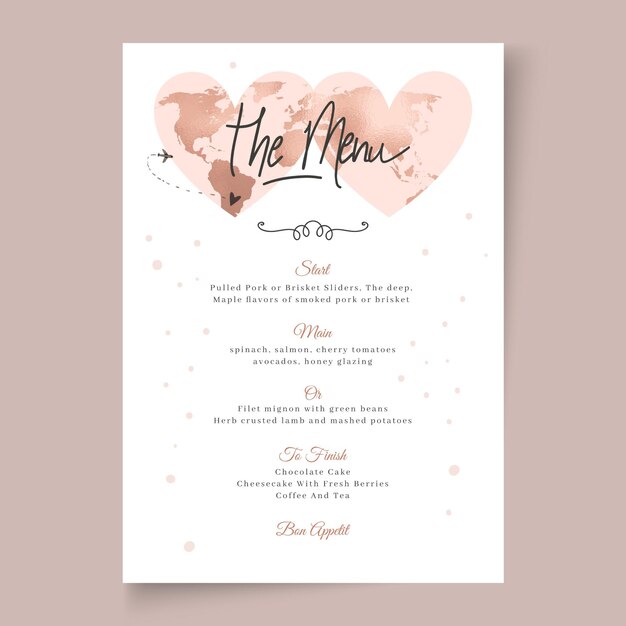 Modello di menu matrimonio minimo
