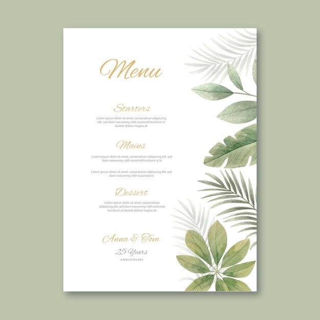 Modello di menu per 25 anni di anniversario
