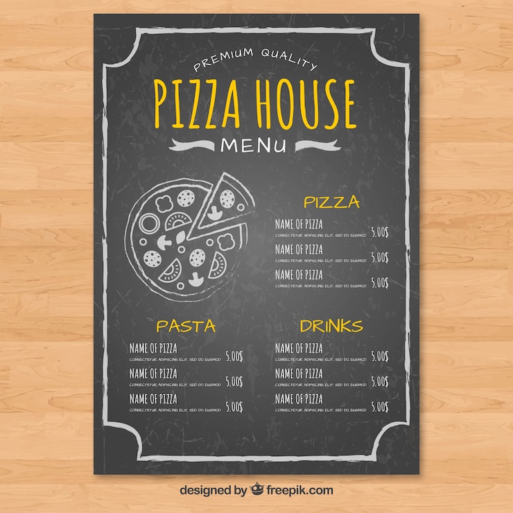 Vettore gratuito modello di menu pizza scura