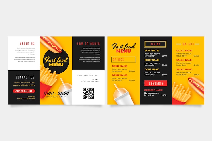 Vettore gratuito modello di menu rifold realistico