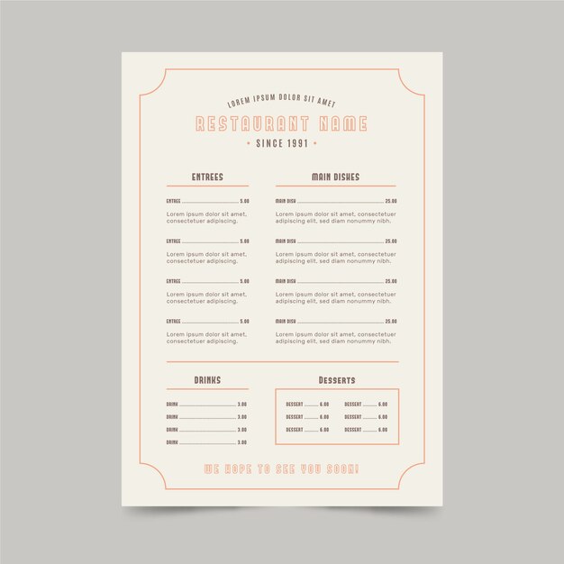 Modello di menu ristorante cibo sano vintage