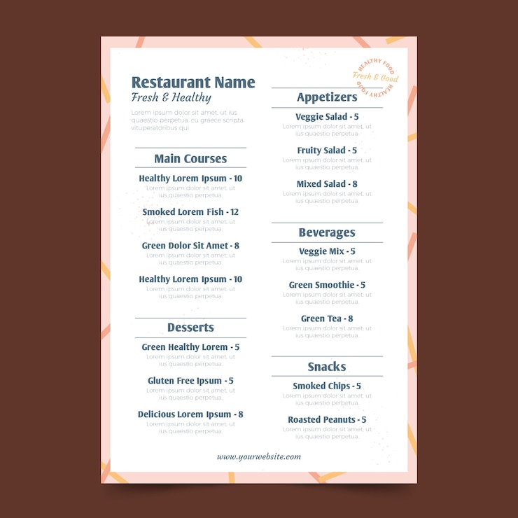 Vettore gratuito modello di menu ristorante cibo sano vintage