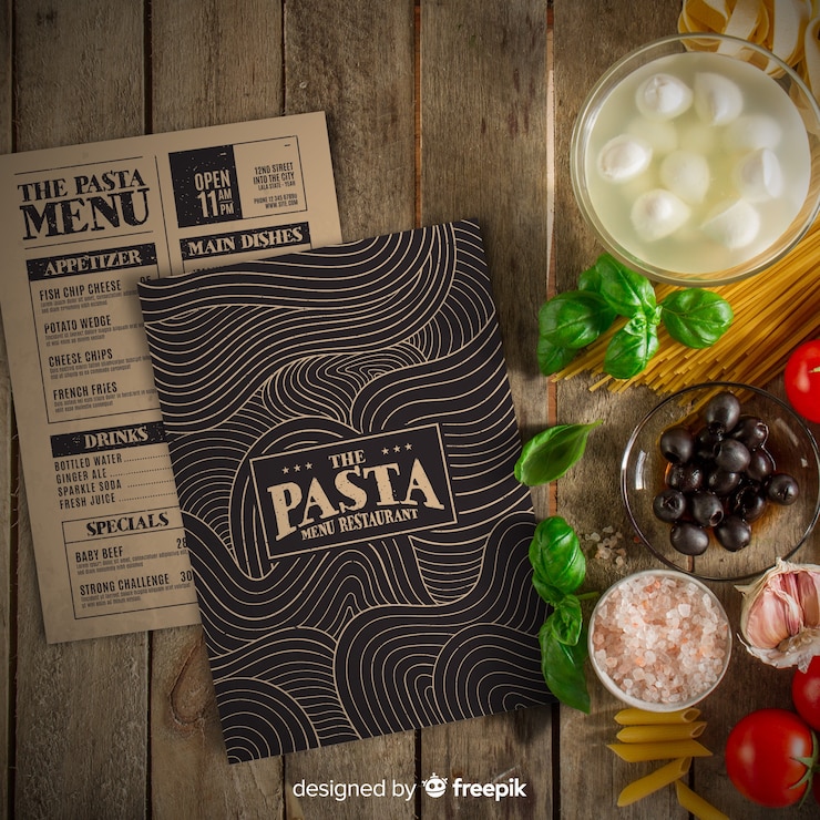 Vettore gratuito modello di menu ristorante con foto