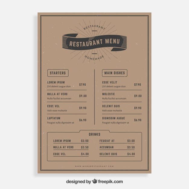 Modello di menu ristorante d&#39;epoca