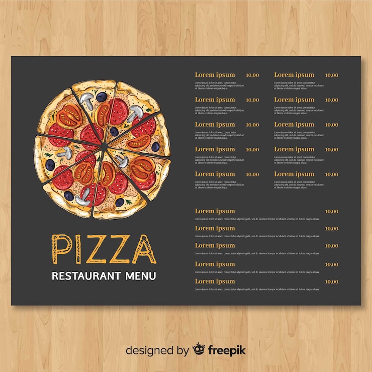 Vettore gratuito modello di menu ristorante disegnato a mano della pizza