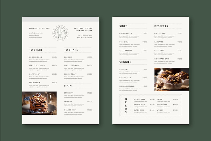 Vettore gratuito modello di menu ristorante minimalista