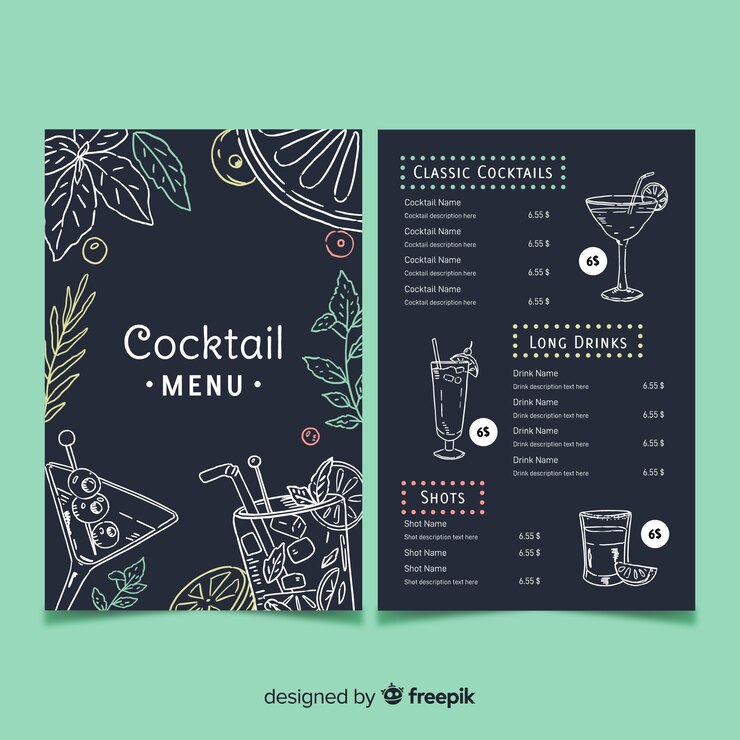 Vettore gratuito modello di menu ristorante moderno disegnato a mano
