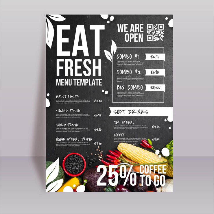 Vettore gratuito modello di menu ristorante rustico piatto biologico