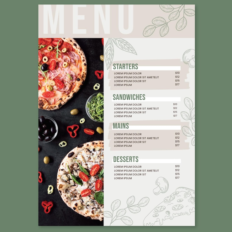 Vettore gratuito modello di menu ristorante rustico piatto