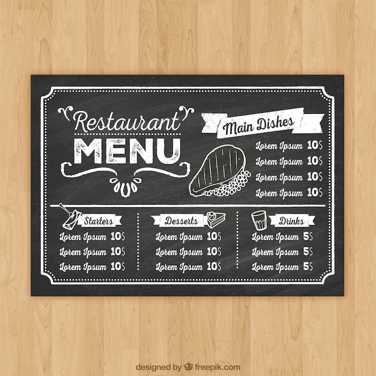 Vettore gratuito modello di menu stile lavagna per un ristorante