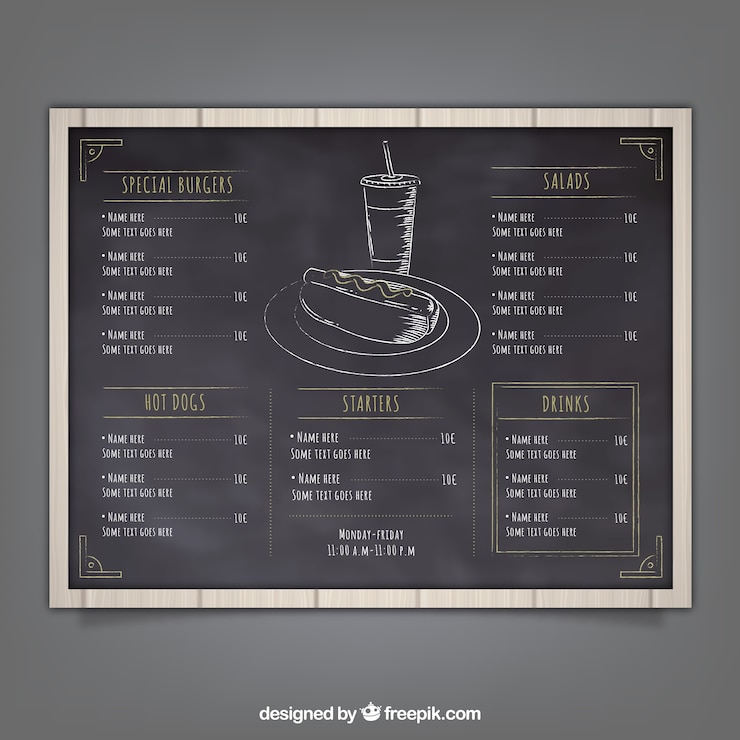 Vettore gratuito modello di menu sulla lavagna