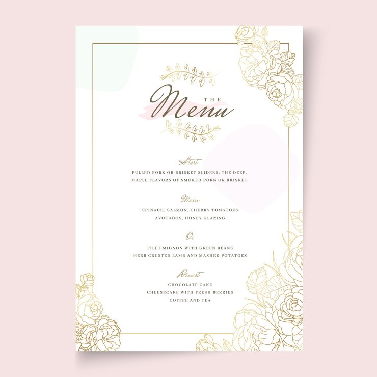 Vettore gratuito modello di menu verticale matrimonio floreale