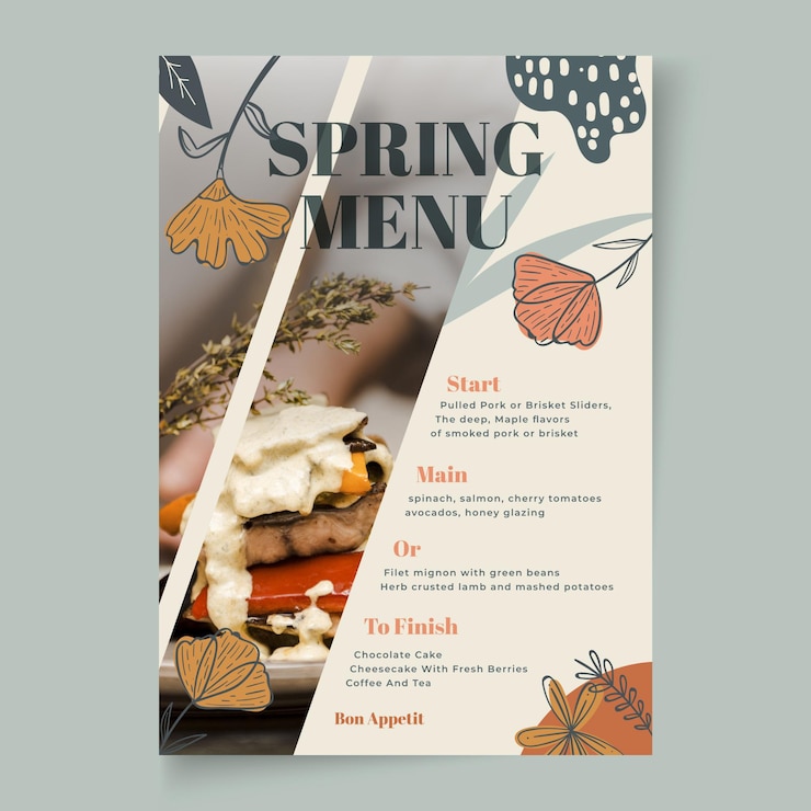Vettore gratuito modello di menu verticale per la primavera