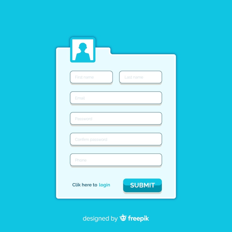 Vettore gratuito modello di modulo di registrazione con design piatto
