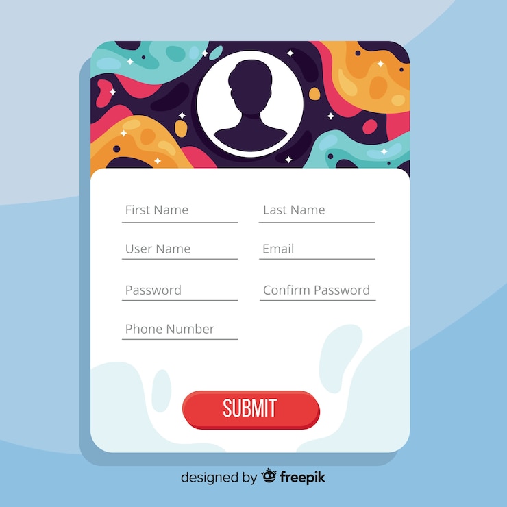 Vettore gratuito modello di modulo di registrazione moderno con design piatto