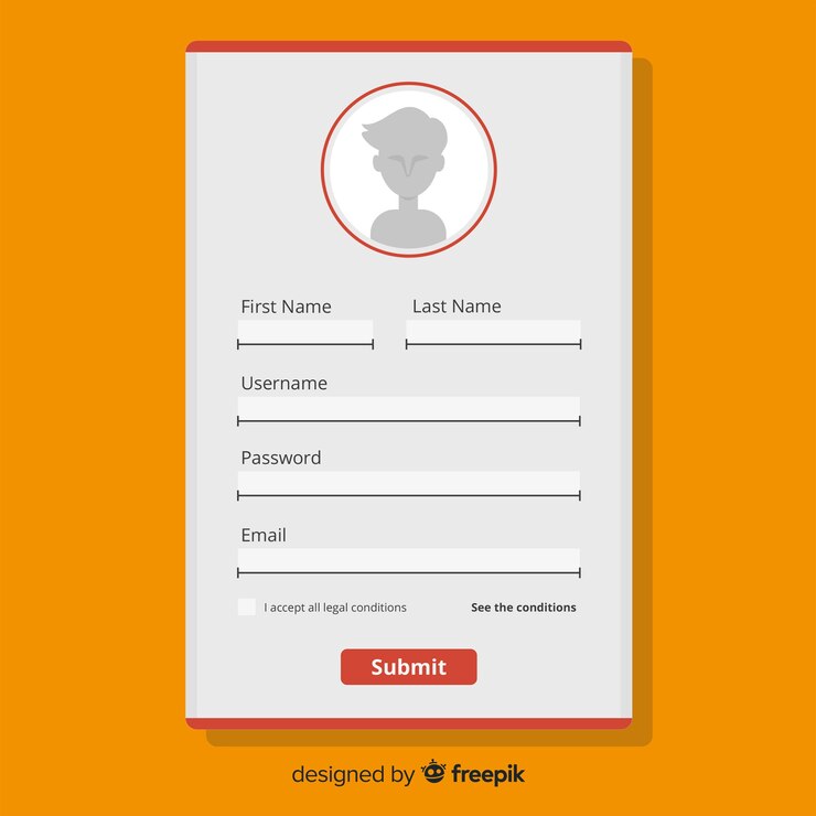 Vettore gratuito modello di modulo di registrazione moderno con design piatto