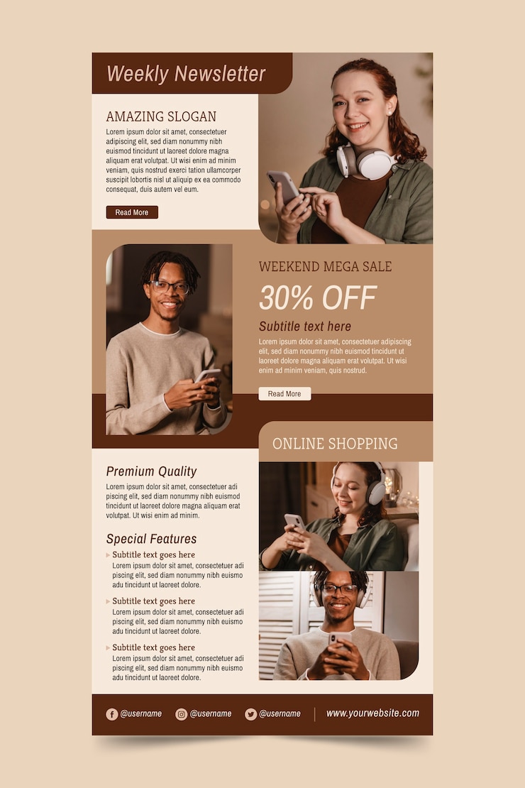 Vettore gratuito modello di newsletter dal design piatto