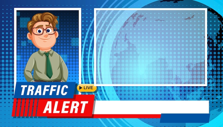 Vettore gratuito modello di notizie animate di avviso di traffico