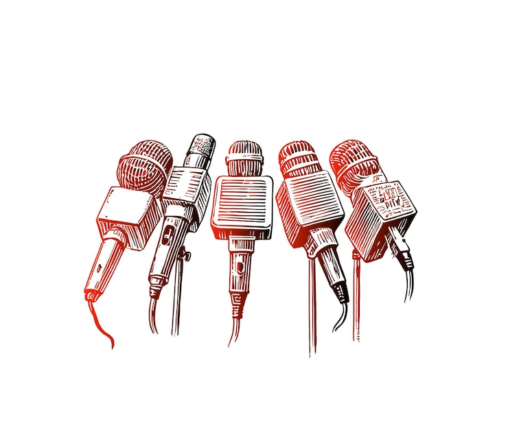 Vettore gratuito modello di notizie in diretta con microfono concetto giornalistico