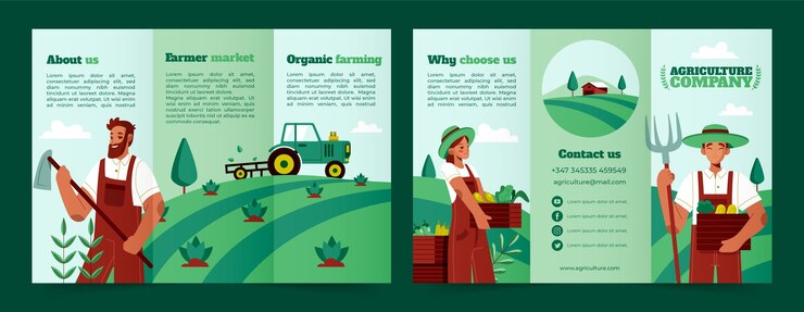 Vettore gratuito modello di opuscolo agricolo disegnato a mano