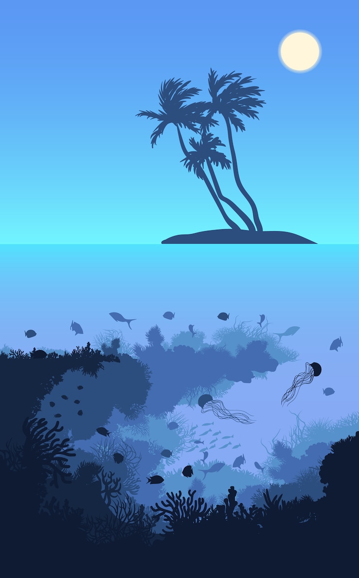 Vettore gratuito modello di paesaggio colorato isola tropicale