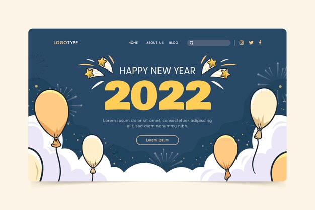 Modello di pagina di destinazione anno nuovo disegnato a mano