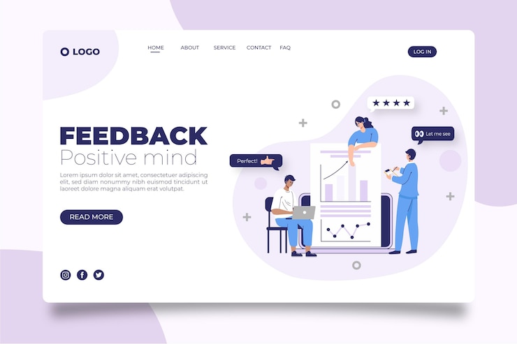 Vettore gratuito modello di pagina di destinazione con feedback piatto