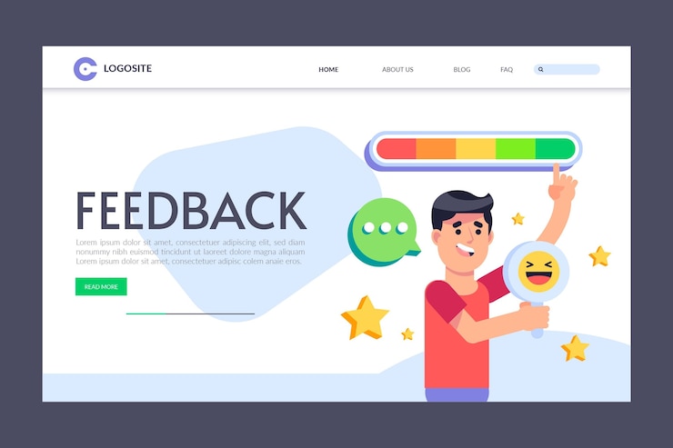 Vettore gratuito modello di pagina di destinazione con feedback piatto
