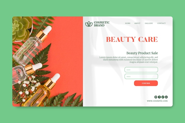 Modello di pagina di destinazione cosmetica