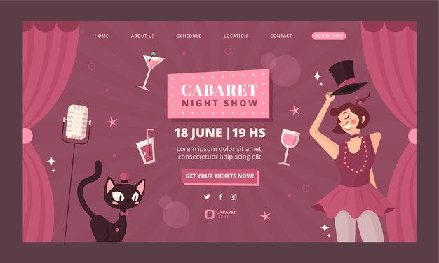 Modello di pagina di destinazione del cabaret disegnato a mano