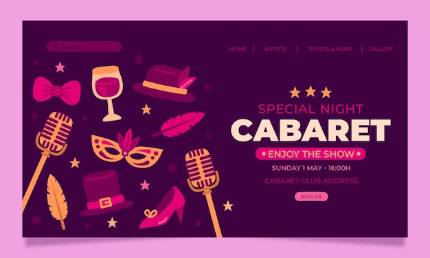 Modello di pagina di destinazione del cabaret piatto