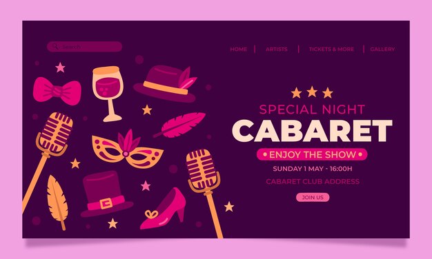 Modello di pagina di destinazione del cabaret piatto