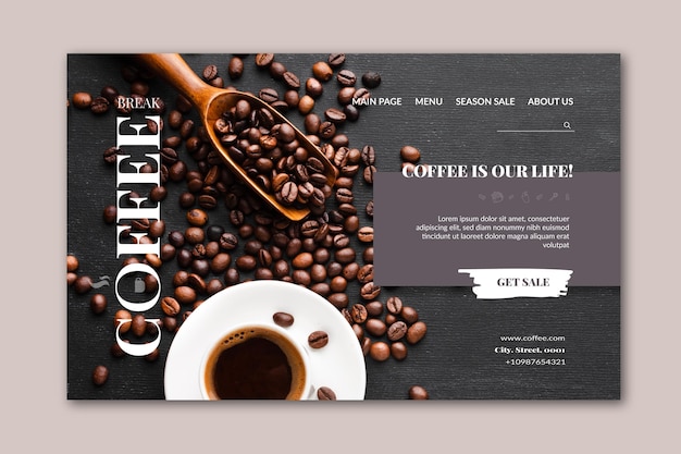 Modello di pagina di destinazione del caffè