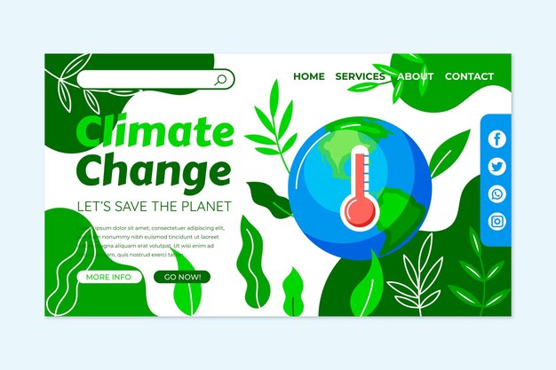 Modello di pagina di destinazione del cambiamento climatico piatto disegnato a mano