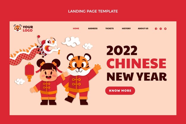 Modello di pagina di destinazione del capodanno cinese in stile carta