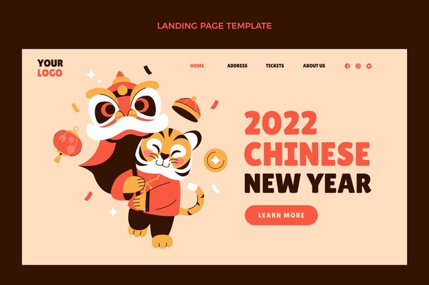 Modello di pagina di destinazione del capodanno cinese piatto