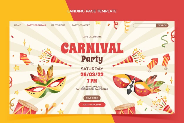 Modello di pagina di destinazione del carnevale dell'acquerello