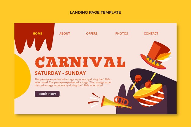 Modello di pagina di destinazione del carnevale piatto