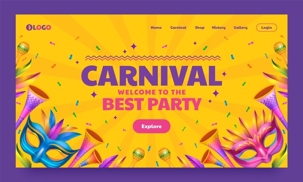 Modello di pagina di destinazione del carnevale sfumato