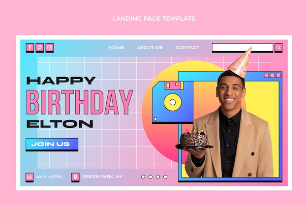 Modello di pagina di destinazione del compleanno di vaporwave retrò sfumato