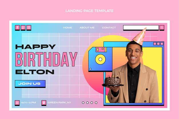 Modello di pagina di destinazione del compleanno di vaporwave retrò sfumato
