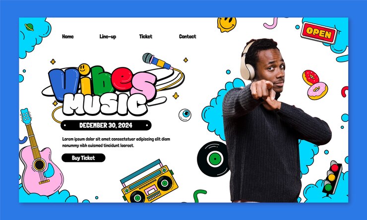 Vettore gratuito modello di pagina di destinazione del concerto musicale