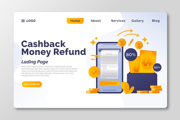 Modello di pagina di destinazione del concetto di cashback
