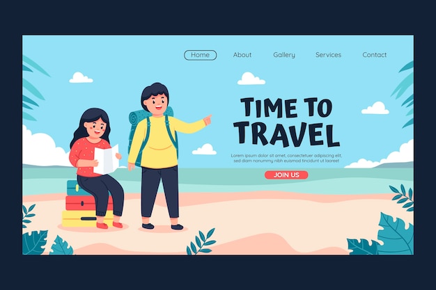 Modello di pagina di destinazione del concetto di viaggio disegnato a mano