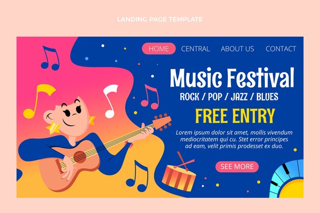 Modello di pagina di destinazione del festival musicale colorato sfumato