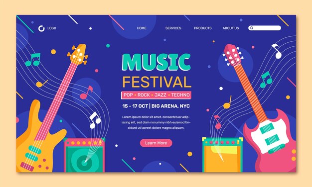 Modello di pagina di destinazione del festival musicale
