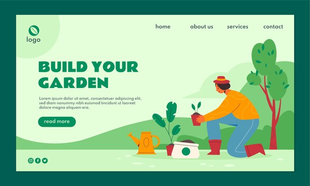 Modello di pagina di destinazione del giardinaggio disegnato a mano