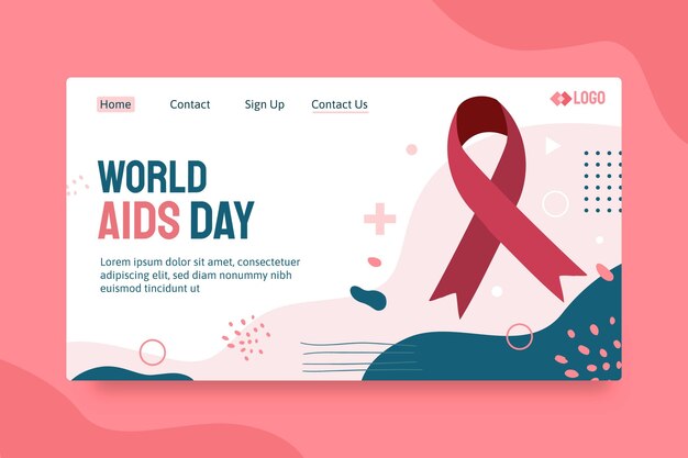 Modello di pagina di destinazione del giorno dell'AIDS piatto disegnato a mano
