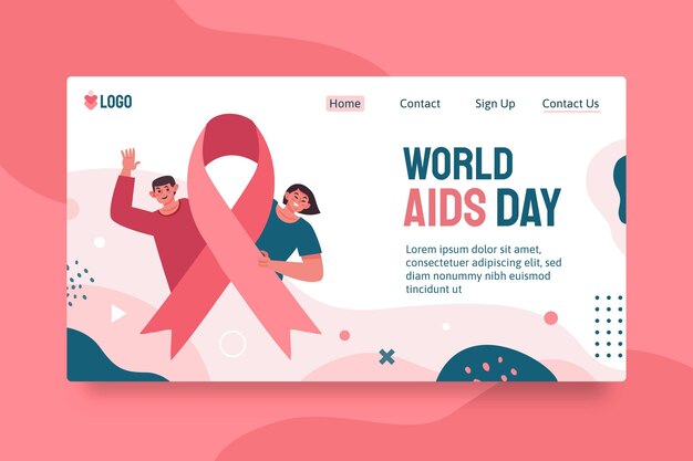 Modello di pagina di destinazione del giorno dell'AIDS piatto disegnato a mano